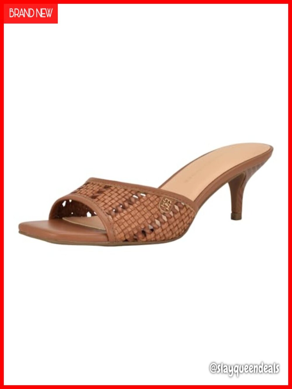 Woven Strap Slide Heel Faux Leather Kitten Heel Sandals